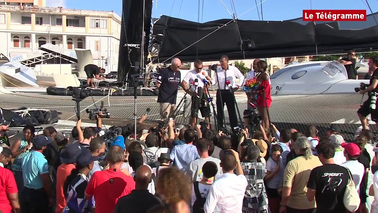 Route du Rhum. Interview de Yann Guichard à l'arrivée