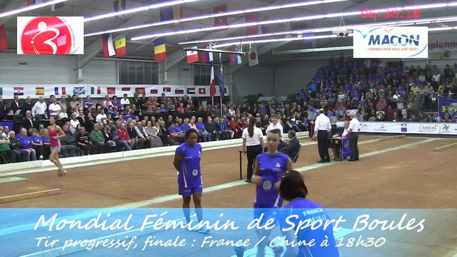 Finale tir progressif, France contre Chine, Championnat du Monde Féminin de Sport Boules, Mâcon 2014
