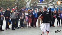 Street basketball busker bottled after embarrassing man in the crowd