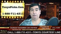 College Football Free Thursday Night Picks Betting Odds Point Spread Predictions 11-13-2014