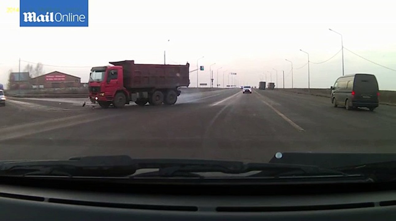 Incredible moment lucky pedestrian survives collision