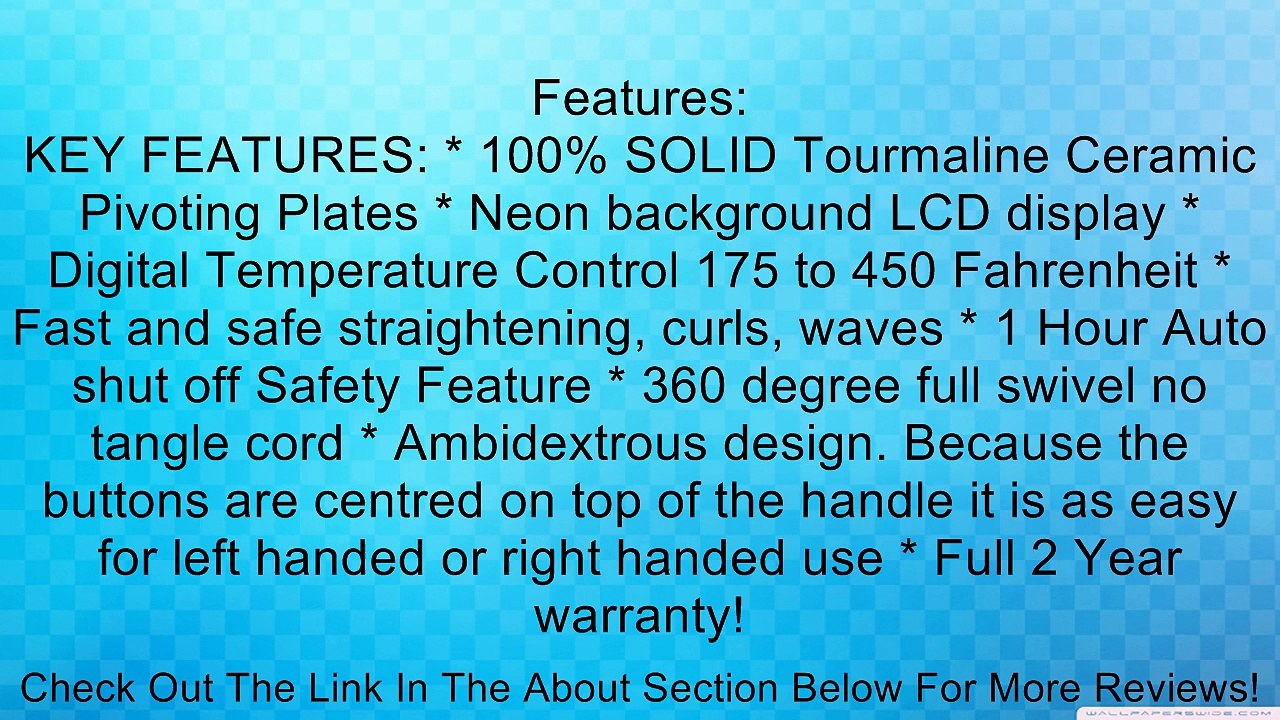 ISA PROFESSIONAL FLAT IRON HAIR STRAIGHTENER DIGITAL 1" TOURMALINE CERAMIC 2 YEAR WARRANTY - Professional Salon Quality 100% Solid Tourmaline Ceramic Pivoting Plates Neon background LCD display Digital Temperature Control 175 to 450 Fahrenheit Fast and Sa