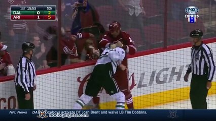 Parents shield the eyes of a little girl during brutal NHL fight