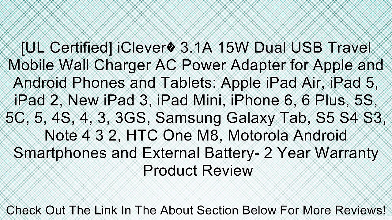 [UL Certified] iClever� 3.1A 15W Dual USB Travel Mobile Wall Charger AC Power Adapter for Apple and Android Phones and Tablets: Apple iPad Air, iPad 5, iPad 2, New iPad 3, iPad Mini, iPhone 6, 6 Plus, 5S, 5C, 5, 4S, 4, 3, 3GS, Samsung Galaxy Tab, S5 S4 S3