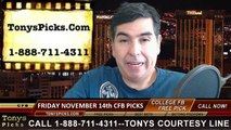 Friday Free College Football Picks Betting Predictions Point Spread Odds 11-14-2014