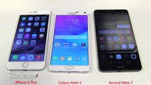 Le Galaxy Note 4 de Samsung face à l'iPhone 6 Plus d'Apple et à l'Ascend Mate 7 de Huawei