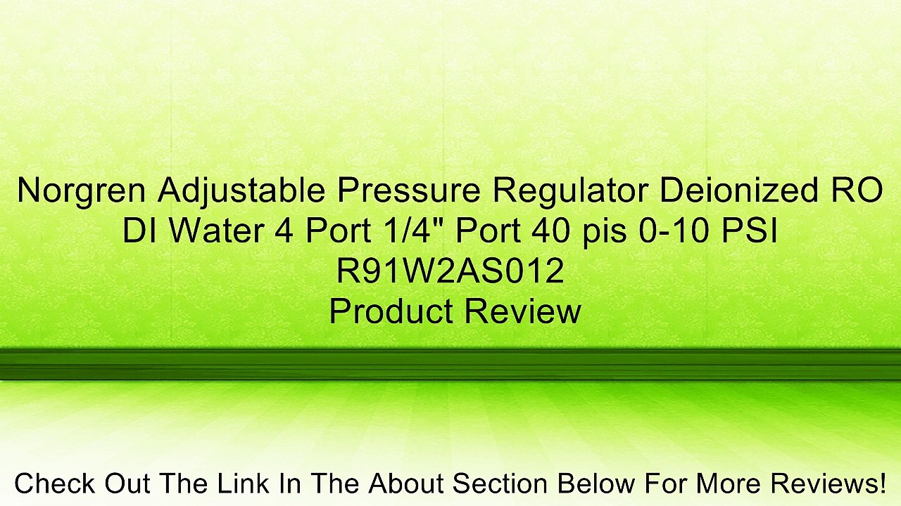 Norgren Adjustable Pressure Regulator Deionized RO DI Water 4 Port 1/4" Port 40 pis 0-10 PSI R91W2AS012 Review