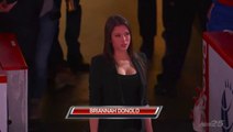 So cute and bautiful woman sings national anthems before hockey game : Bruins - Canadiens