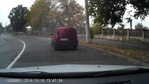 Guy Tries To Overtake On A Corner And Crashes Into An Electrical Line