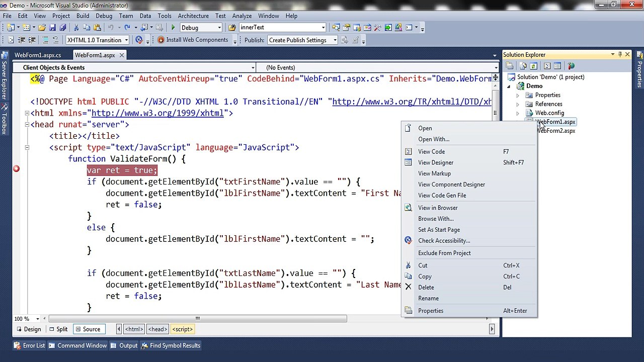 How to debug javascript in visual studio