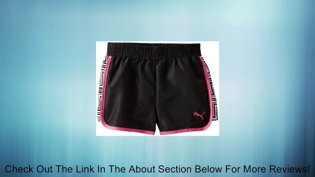 PUMA Big Girls' Printed Woven Short, Black, Small Review