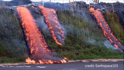 Hawaii Lava Flow reaches Transfer Station -- Flowing downhill to Road