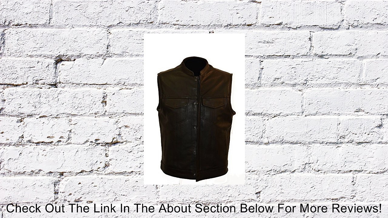 SOA Men's Naked Cowhide Leather Motorcycle Vest Zipper & Snap Front Closure w/ 2 Inside Gun Pockets & Single Panel Back (Large) Review
