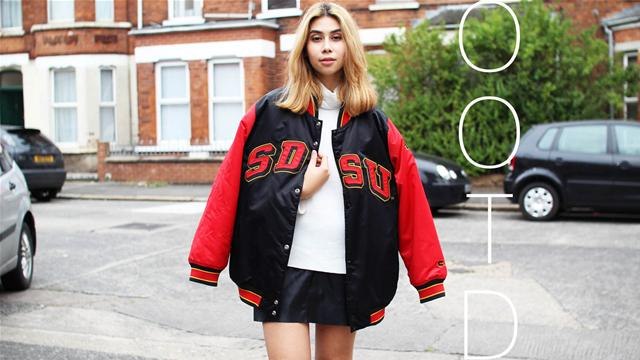 Baseball Jacket And Leather Mini Skirt