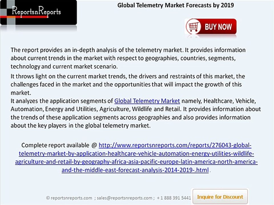 Global Telemetry Market Analysis and Forecasts to 2019