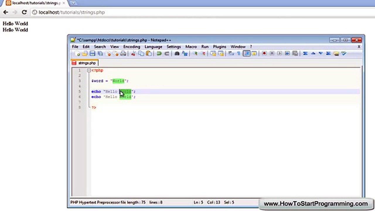 PHP Tutorial 7 - Single Quotes and Concatenation (PHP For Beginners)