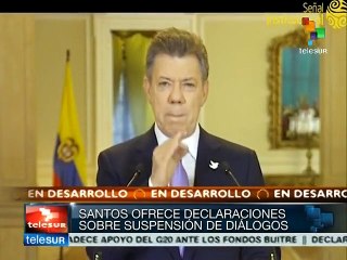 Santos reafirma suspensión de diálogos de paz