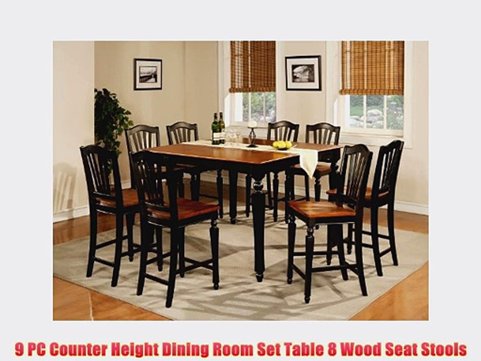 9 PC Counter Height Dining Room Set Table 8 Wood Seat Stools