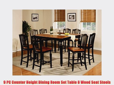 9 PC Counter Height Dining Room Set Table 8 Wood Seat Stools