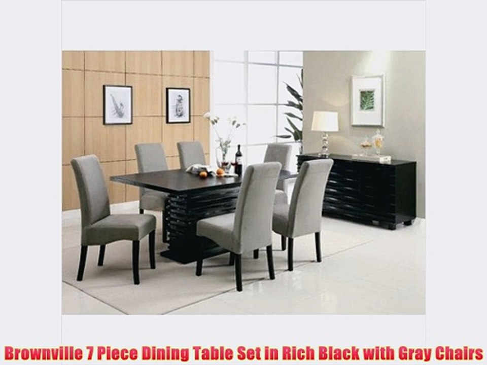 Brownville 7 Piece Dining Table Set in Rich Black with Gray Chairs