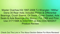 Master Overhaul Kit 1997-2006 TJ Wrangler; 1990w/ Dana 35 Rear Axle; Includes Pinion & Differential Bearings, Crush Sleeve, Oil Seals, Cover Gasket, Axle Seals & Axle Bearings (No Shims); For 1989 and Prior, Use 3171166K & 83501451 (2 Kits) D35-MASKIT