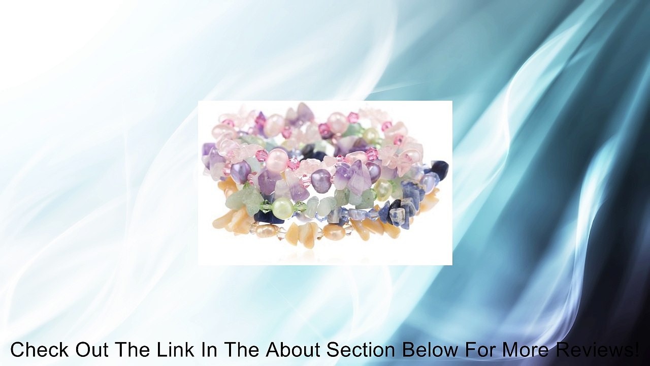 Swarovski Elements Bicone Bead Multi-Gemstone Chip and Baroque Freshwater Cultured Pearl Set of 5 Stretch Bracelets, 7.5" Review