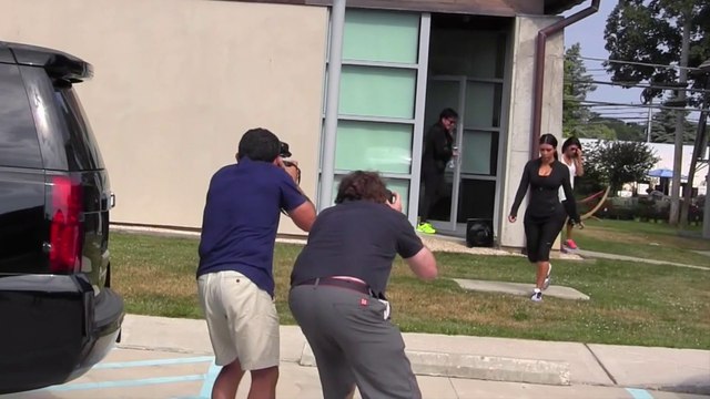 Kim & Khloe Kardashian leave a gym with Kris Jenner in The Hamptons