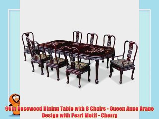 96in Rosewood Dining Table with 8 Chairs Queen Anne Grape Design with Pearl Motif Cherry