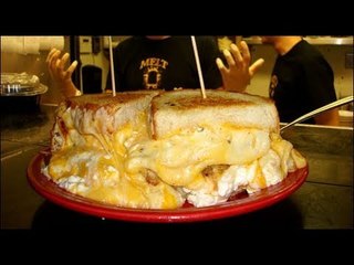3.5 Pound Greasy Grilled Cheese Sandwich (Man v. Food) | Furious Pete
