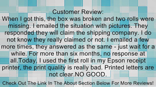 Thermal Paper Rolls, 3 1/8 X 230' (50 Rolls) Epson TM-T85 TM-T88 T88II T88III IV T88V Review