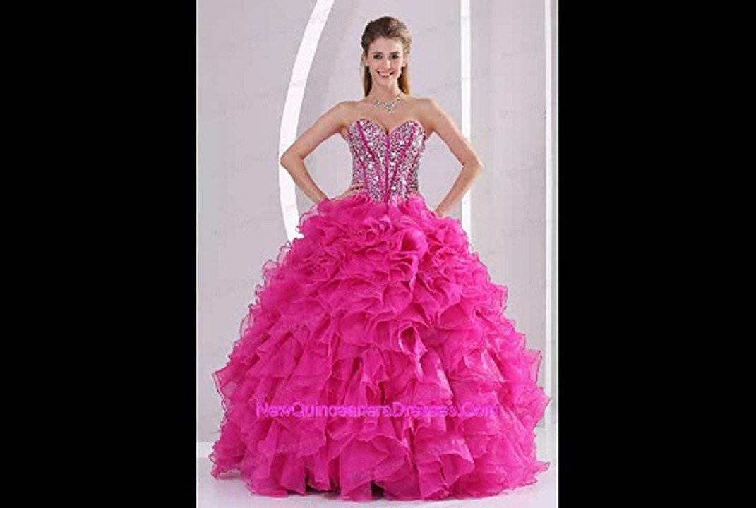 Fuchsia Ruffles Ball Gown Sweetheart Beaded Decorate Quinceanera Gowns in Sweet 16 LFY091906PRT