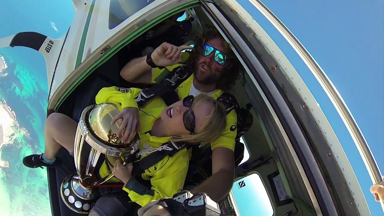 Cricket World Cup trophy tour kicks off with skydive (HD)