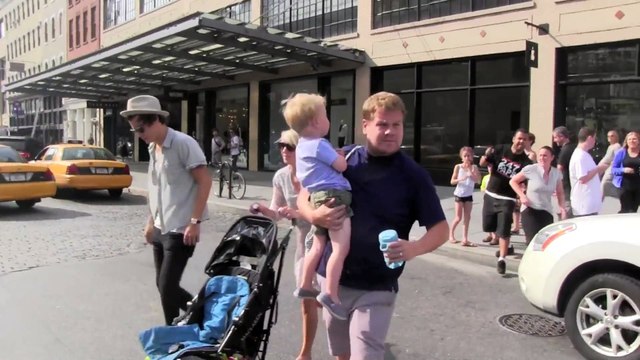 One Direction's Harry Styles & comedian James Corden swarmed by fans in NYC!