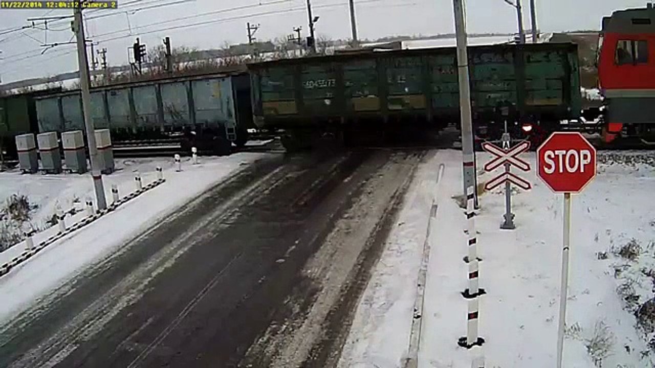 A truck collides with train