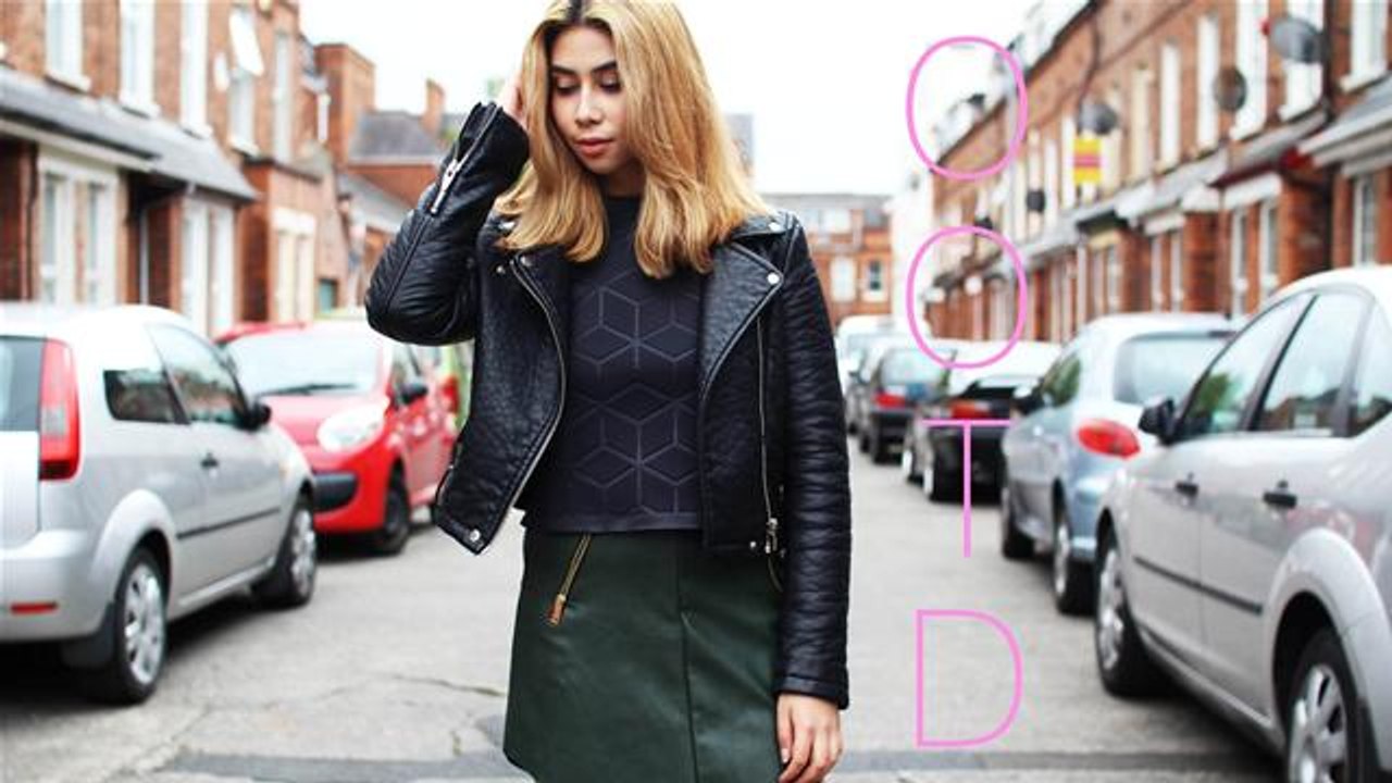 Tara's OOTD: Leather Jacket And Green Leather Mini Skirt