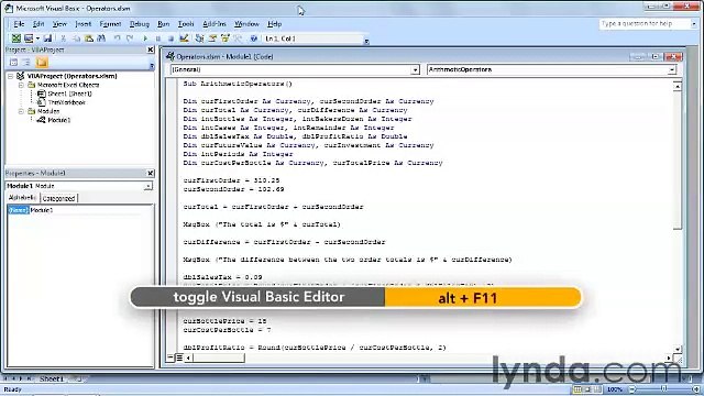 Starting With VBA in Excel lecture 15 operators