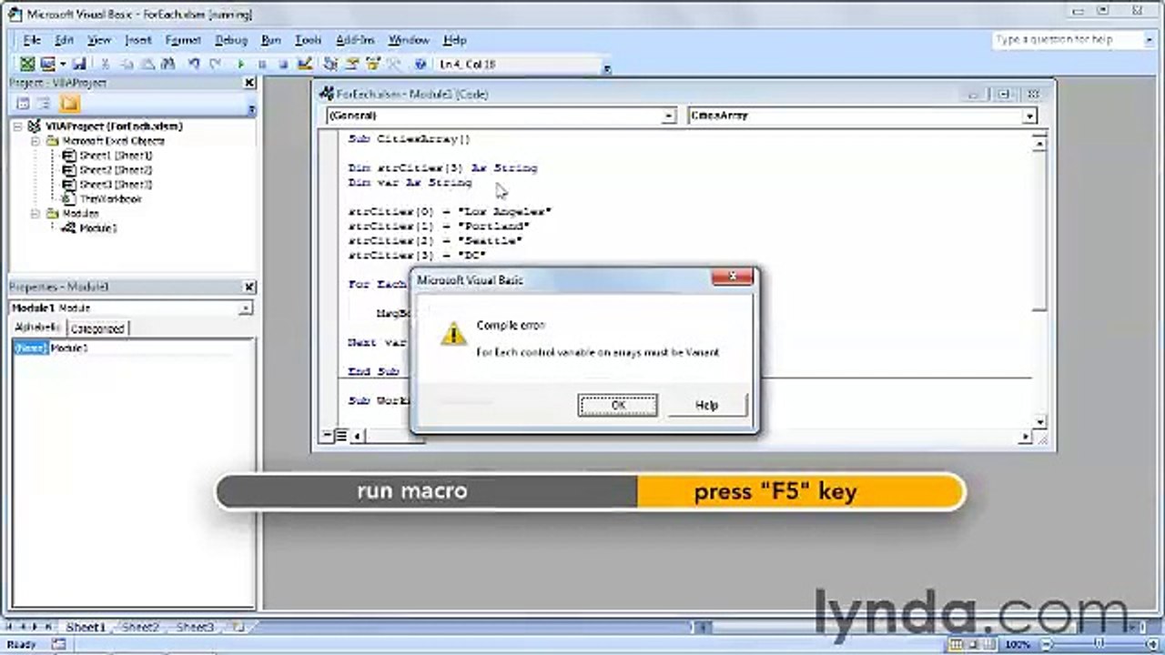 Starting With VBA in Excel lecture 20 foreach