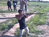 Man Use Gun for Firing and fall