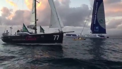 L'arrivée de Pierre-Yves Chatelin... et le départ du trimaran Banque Populaire !