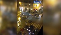 Amazing jewelery hold-up in Paris : footage of the thieves trying to escape and shooting with guns!