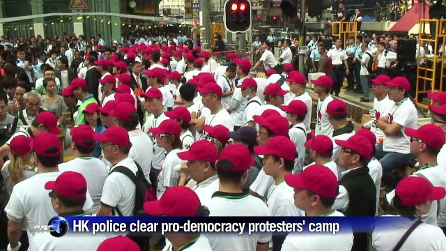 HK police clear protest camp after clashes