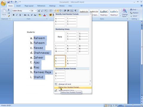 microsoft office word new number list format in urdu part 062