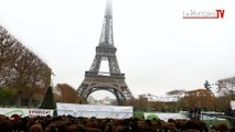 Moutons et éleveurs manifestent sous la Tour Eiffel contre le loup