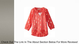 Pinc Premium Big Girls' V-Neck Mandarine Collar Top with High-Low Hem, Coral, Large Review