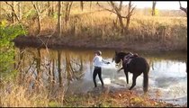 Un cheval ne veut rien savoir de traverser cette rivière, par contre la suite est génial