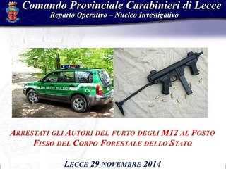 Leccenews24 - cronaca -Furto di M12 presso la Forestale di San Cataldo