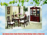 7pc Queen Anne Style Cherry Finish Dining Table Chair Set