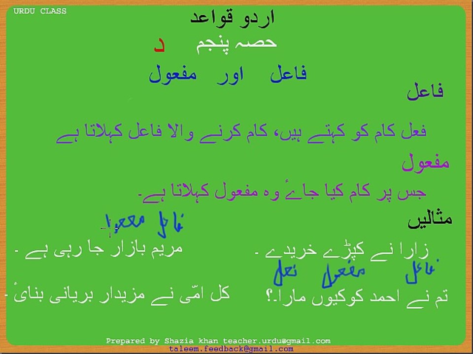 Urdu Grammar Part 5 (d) Fail and Mufool