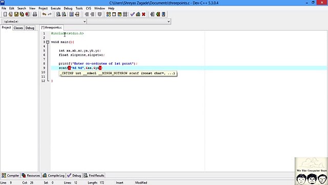 C Practical and Assignment Programs - Test 3 collinear Points Lecture# 2