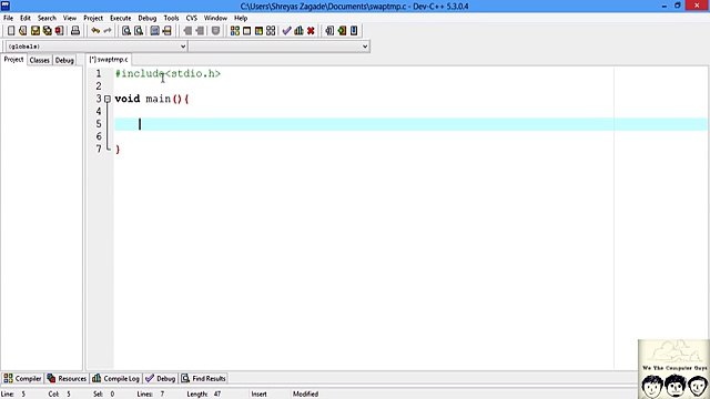 C Practical and Assignment Programs -Swapping 2 nos with temp variable Lecture# 6